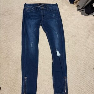 Express Dark Blue Skinny Jeans with Zipper Accents